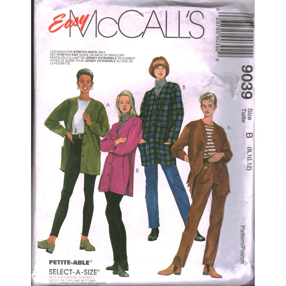 Vintage‎ McCalls 9039 Sewing Pattern Cardigan Top Pants Leggings Size 8 CUT